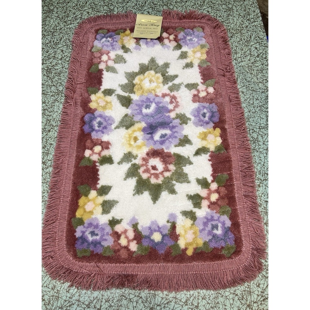 VTG Pink Floral Throw Accent Rug 30"X17" NWT Grandmacore Cottagecore NOS